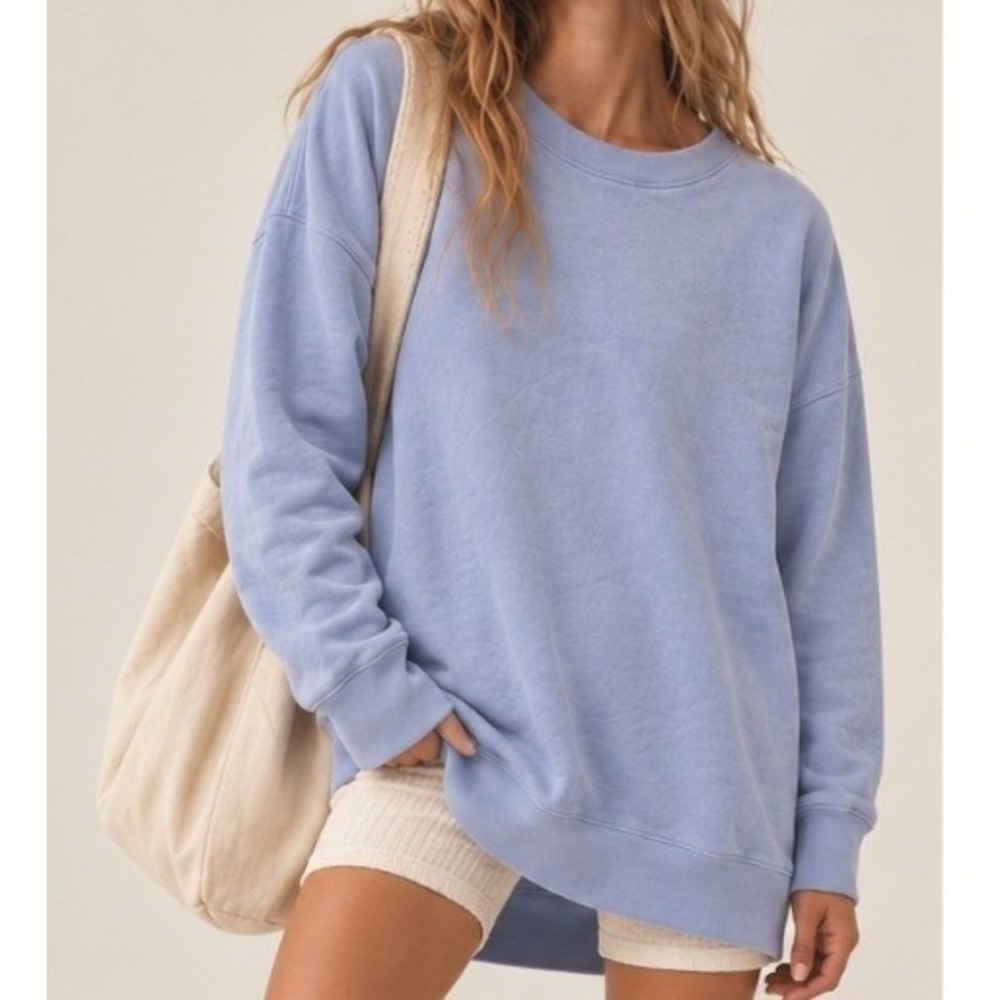 Oversized Crewneck Sweatshirt Fleece L Light Blue Casual Lounge MInimalist Basic